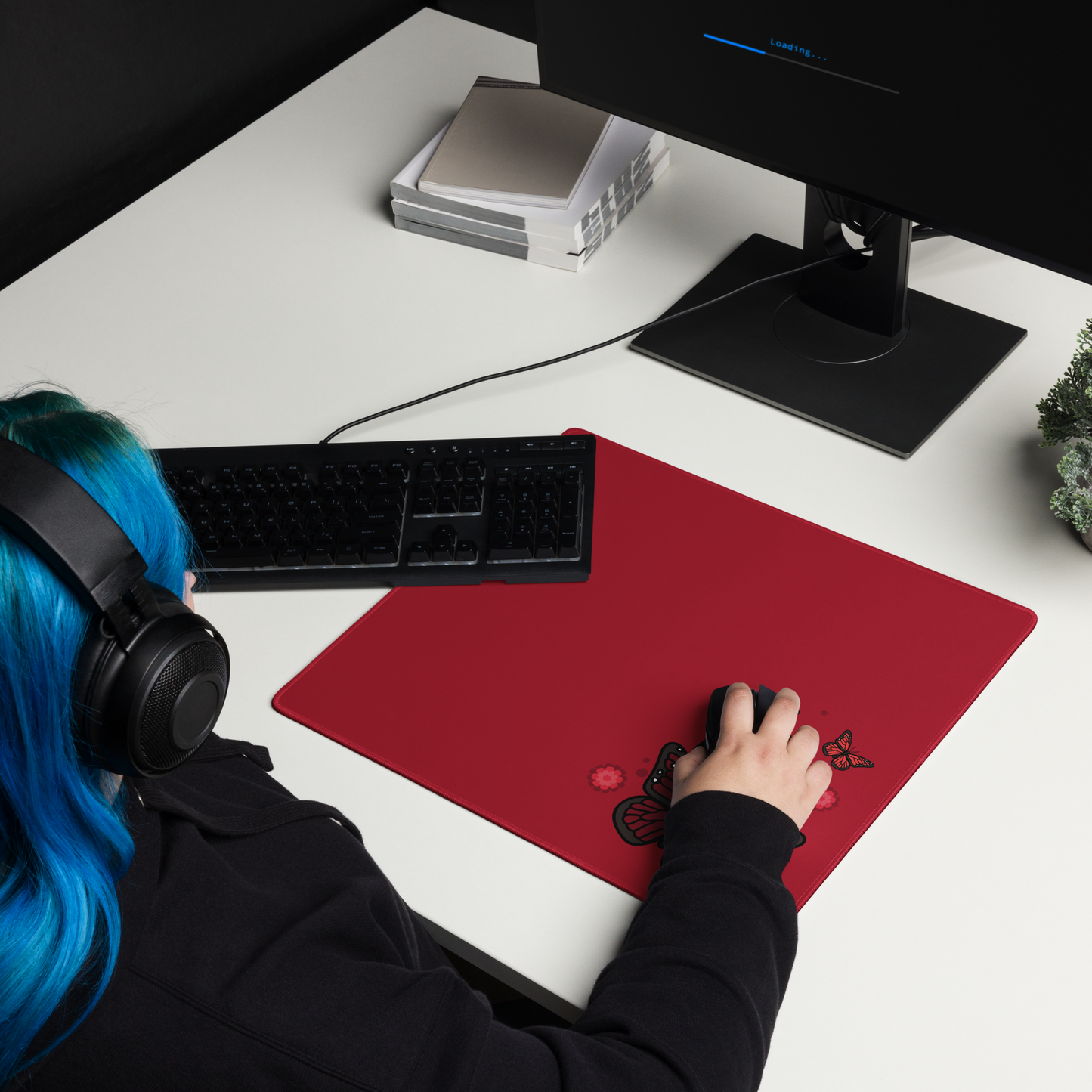 Red Butterfly Desk Mat