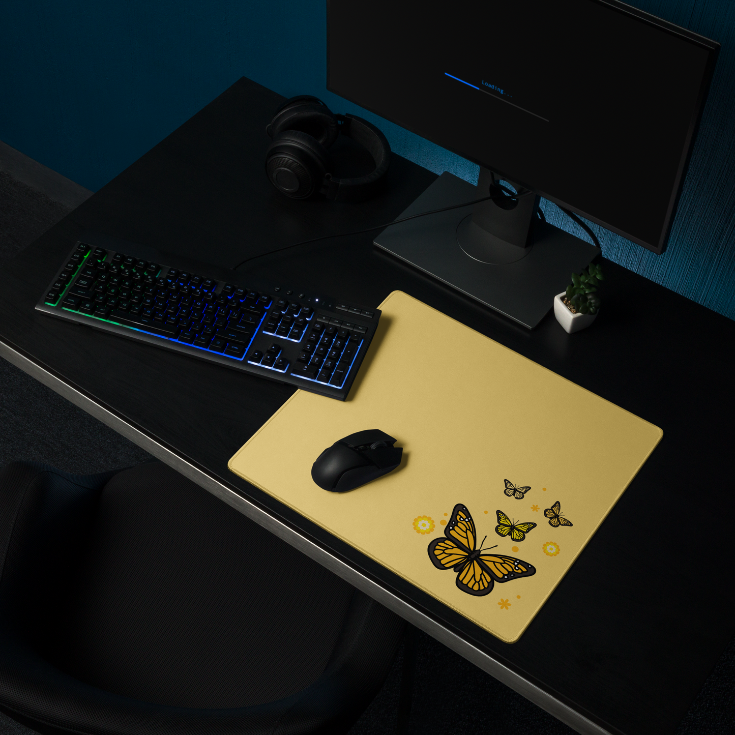 Yellow Butterfly Desk Mat