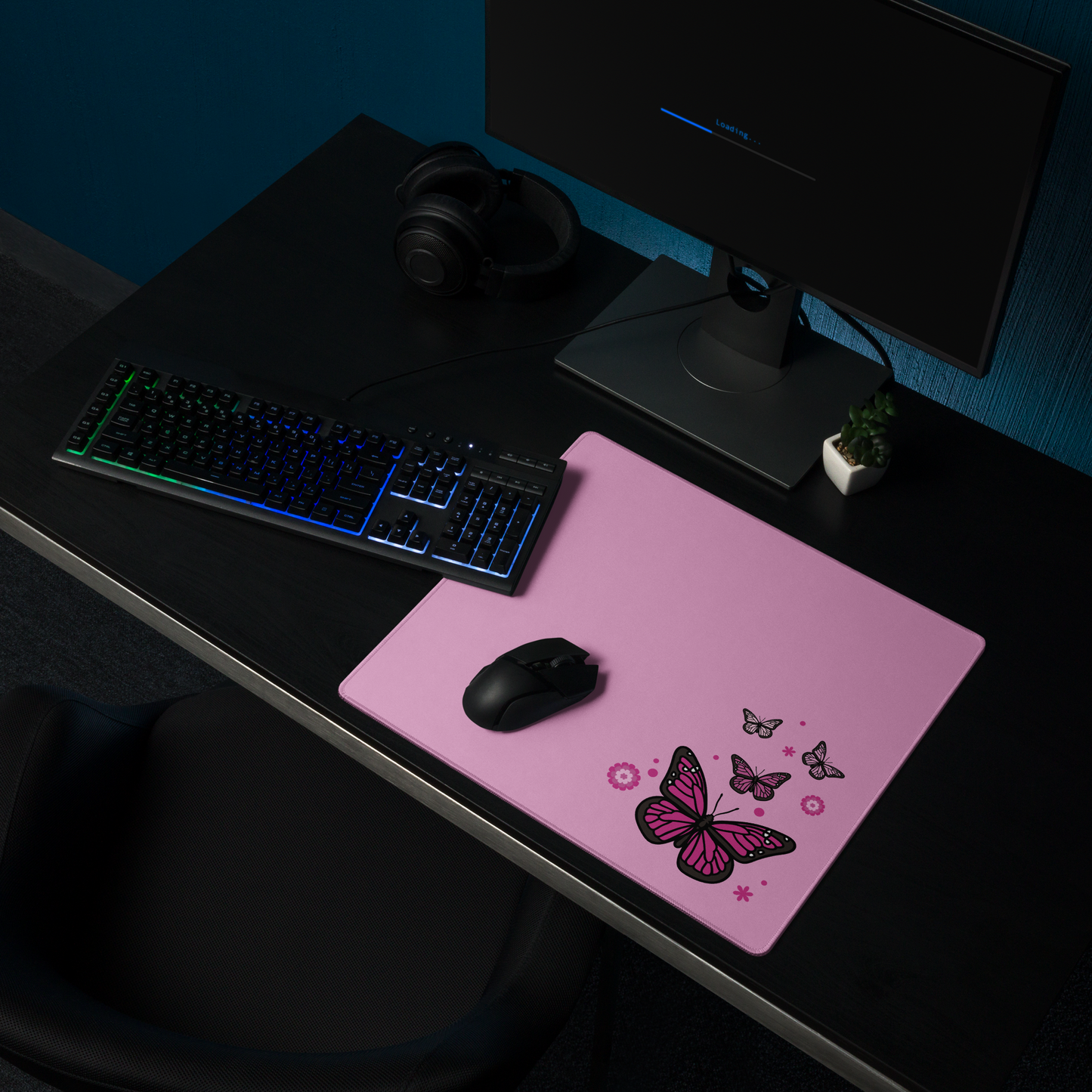 Dark Pink Butterfly Desk Mat