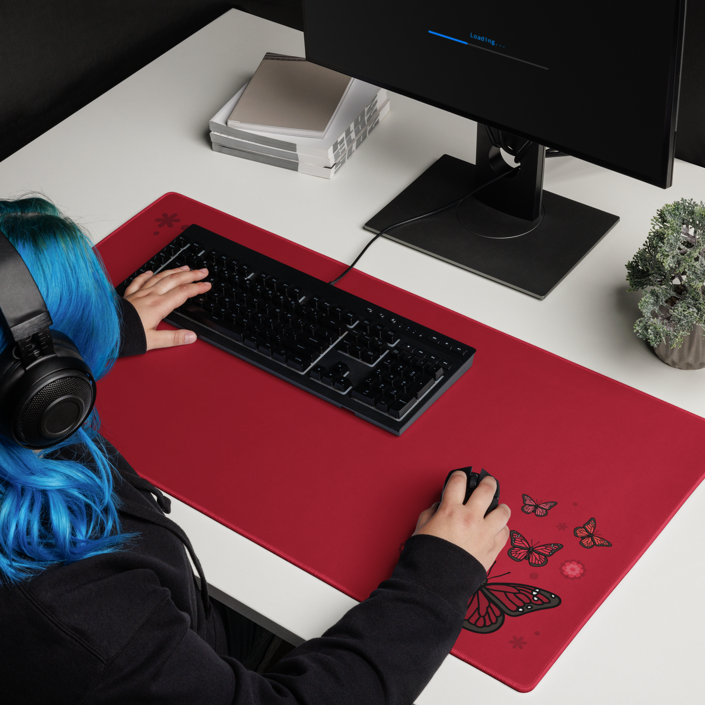 Red Butterfly Desk Mat