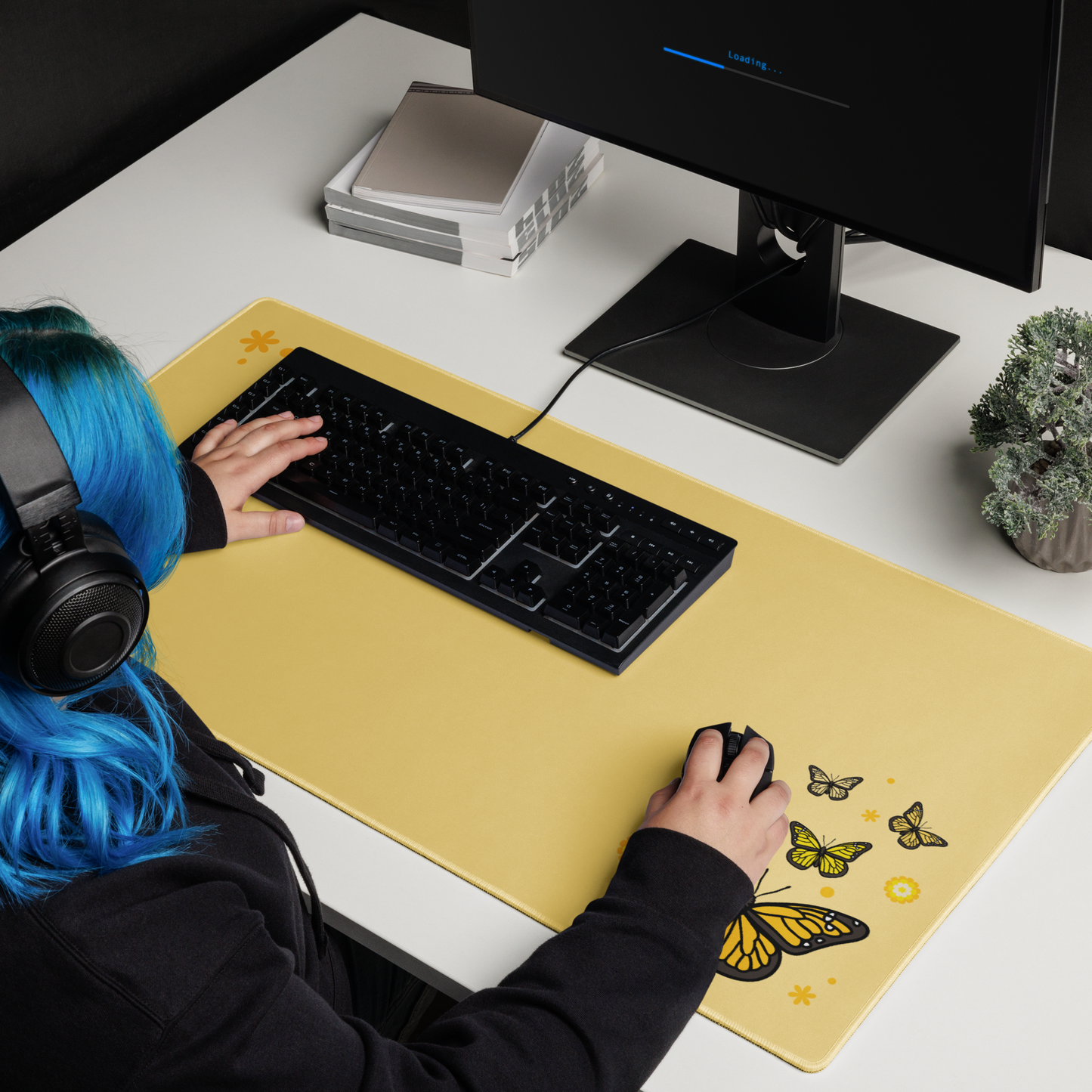 Yellow Butterfly Desk Mat