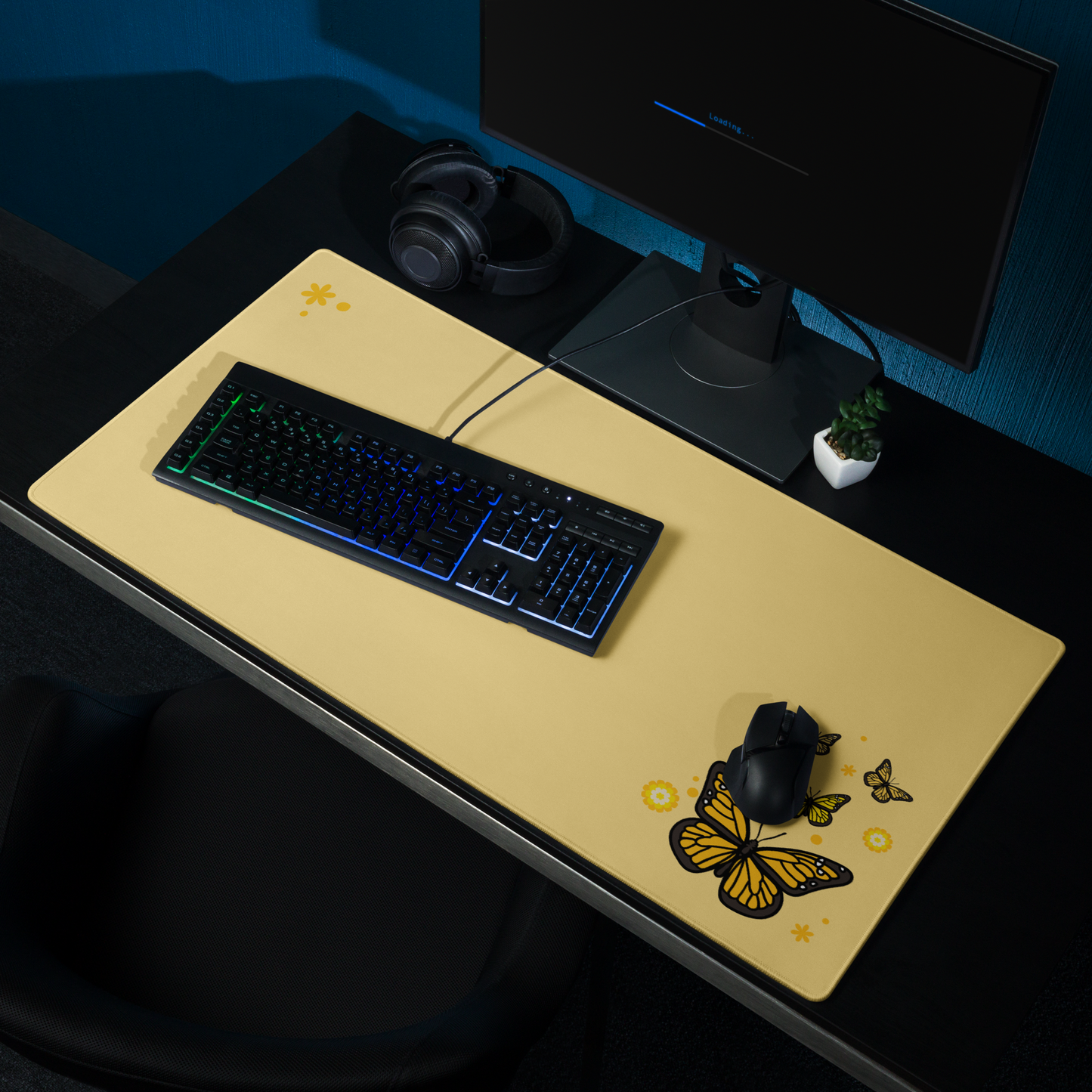Yellow Butterfly Desk Mat