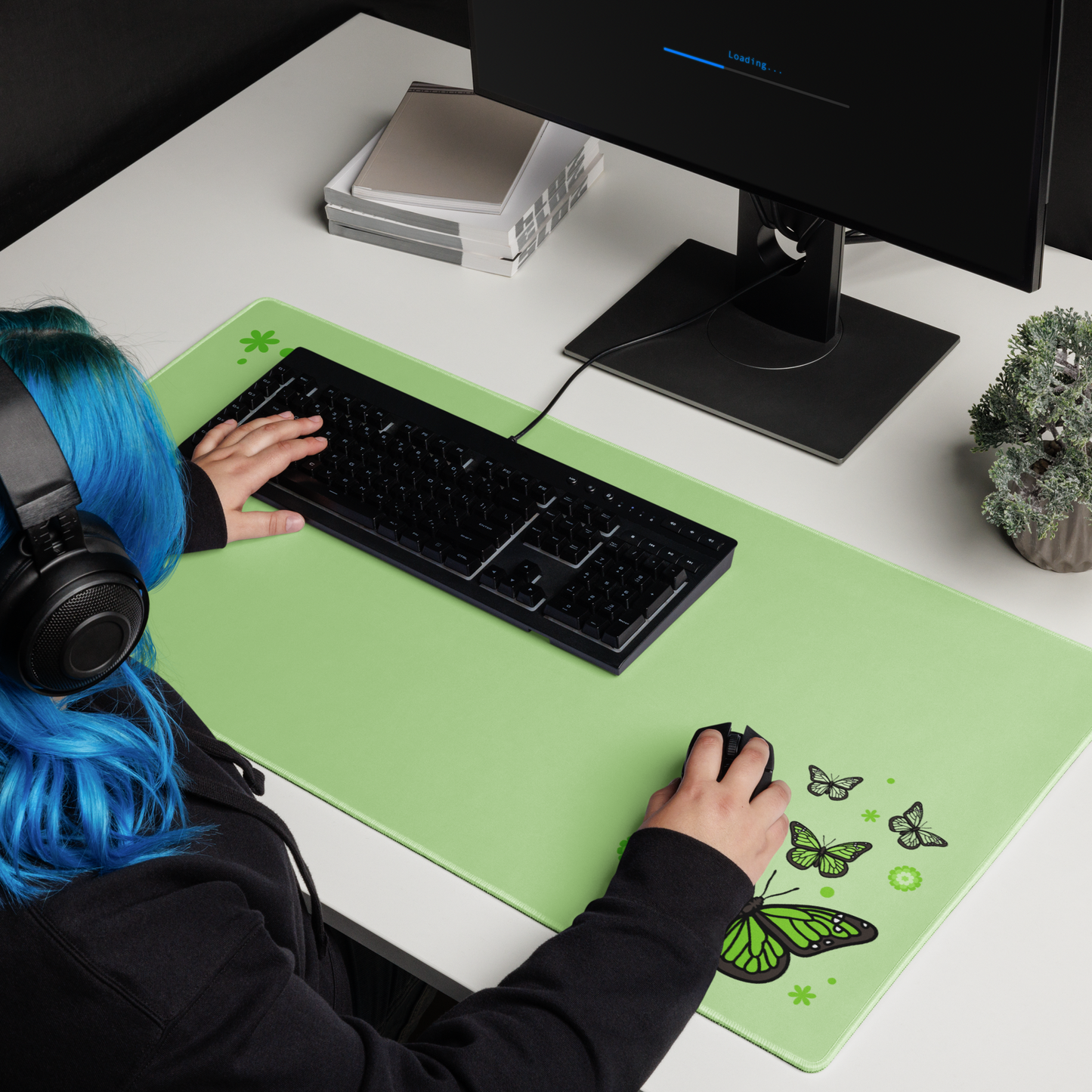Green Butterfly Desk Mat