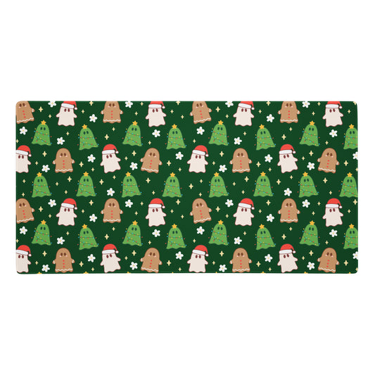 Green Christmas Ghosts Desk Mat