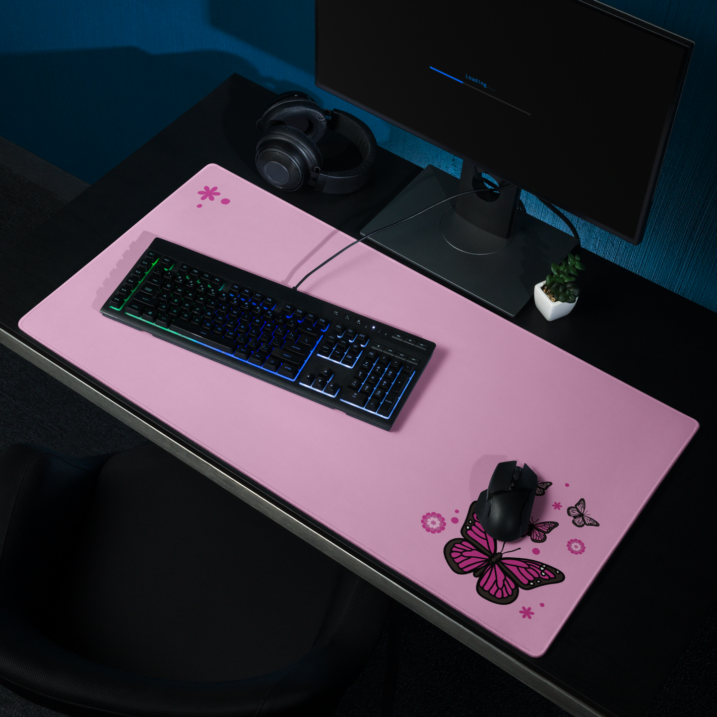 Dark Pink Butterfly Desk Mat