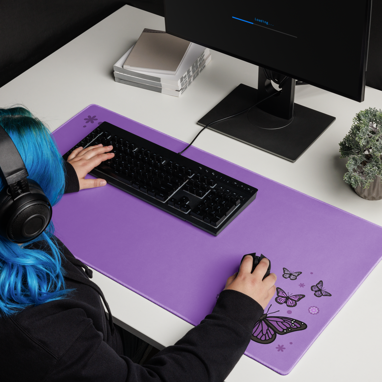 Purple Butterfly Desk Mat