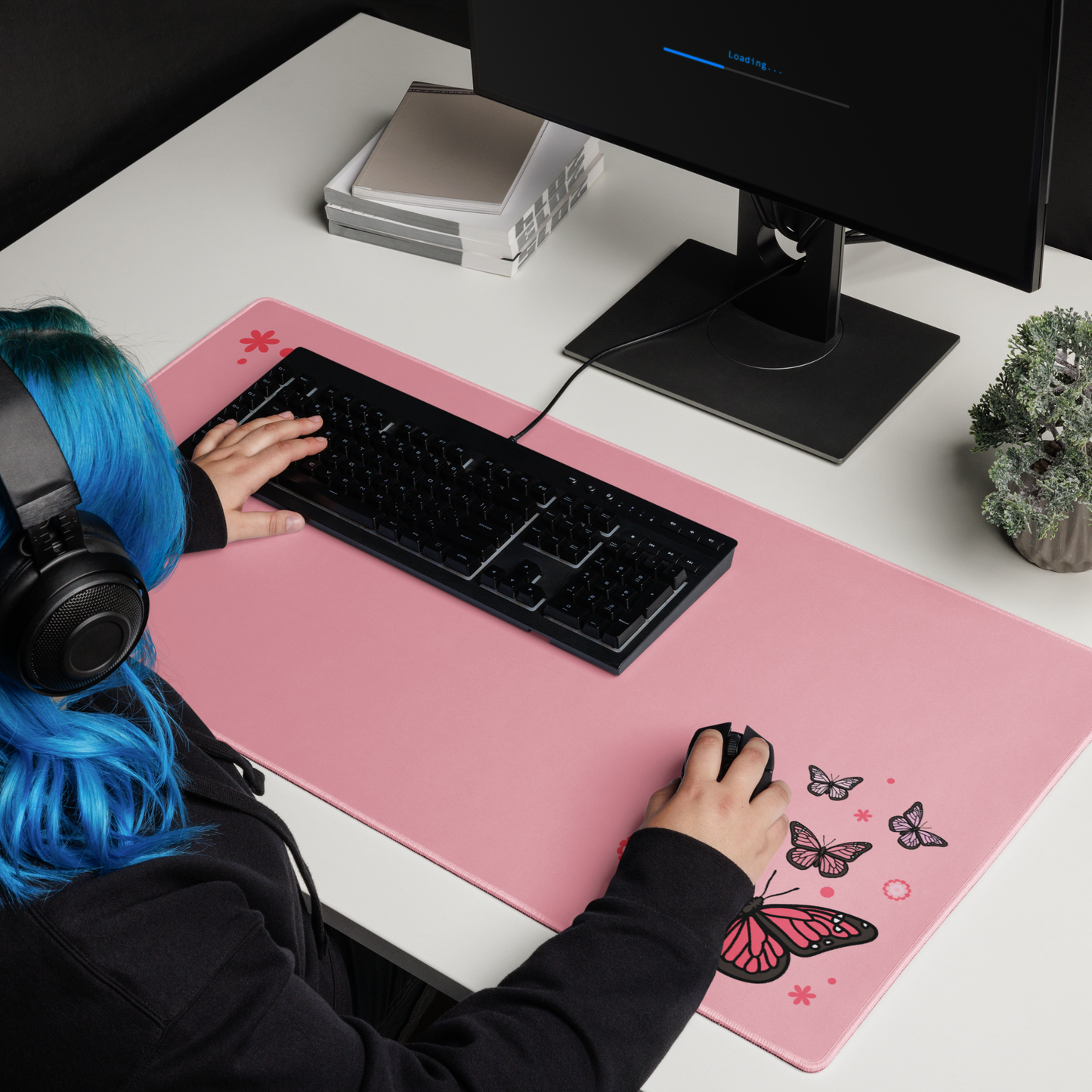 Light Pink Butterfly Desk Mat